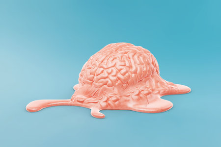 The human brain melts down from high stress. Concept fatigue, brainstorming, modern design, magazine...