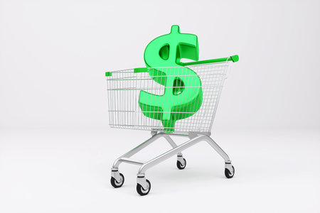 Dollar sign in a shopping cart. 3D renderingの写真素材