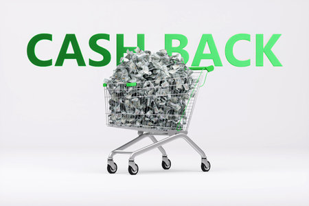 Cash back concept, shopping cart filled with American dollars. 3D renderingの写真素材