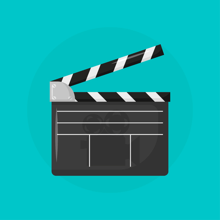 clapper cinema on blue background in flat styleのイラスト素材