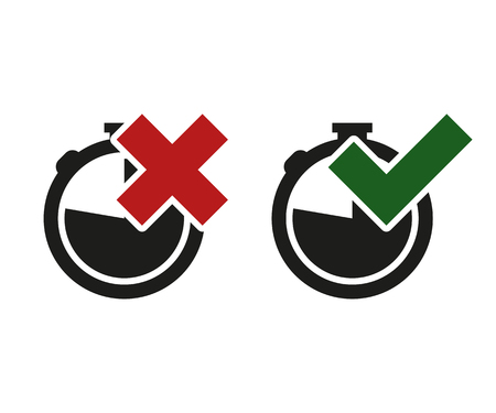 timer icons with check mark and cross, vectorのイラスト素材