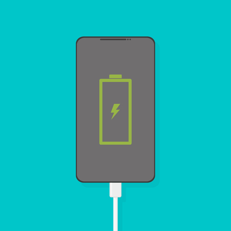 phone charging with shadow on a blue backgroundのイラスト素材