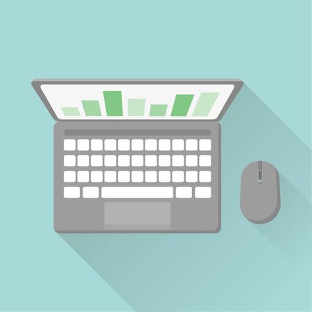 laptop and mouse top view in flat styleのイラスト素材