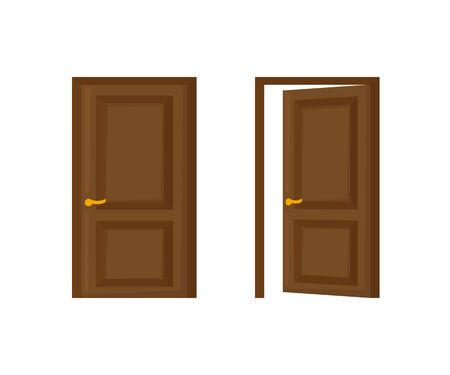 open and closed door in flat style, vectorのイラスト素材