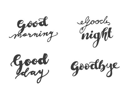 set lettering good morning day night and goodbyeのイラスト素材