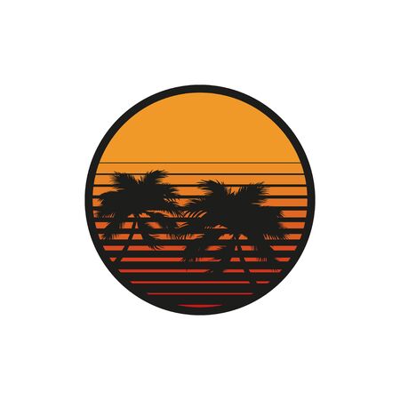 silhouettes of palm trees at sunset in flat styleのイラスト素材
