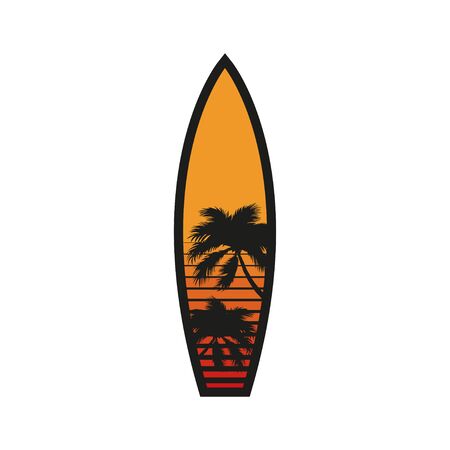 surfboard with palm in flat style, vector illustrationのイラスト素材