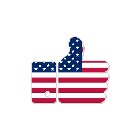 thumb up and usa flag, vector in flat styleのイラスト素材