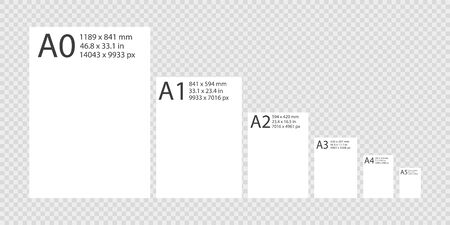 set sheets from A0 to A5 format on a transparent backgroundのイラスト素材
