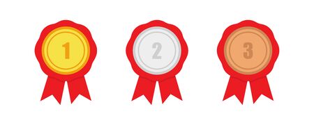 medals prizes gold, silver and bronze in flat styleのイラスト素材