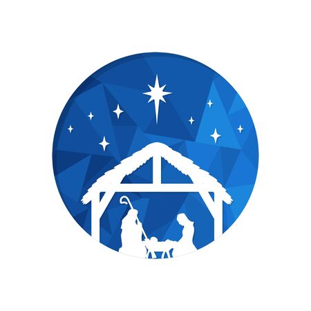 Christmas, Mary and Joseph polygons in flat style with shadowのイラスト素材