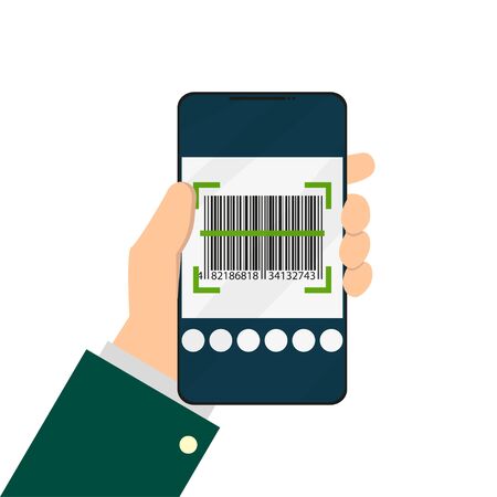 hand with phone barcode scanner in flat styleのイラスト素材