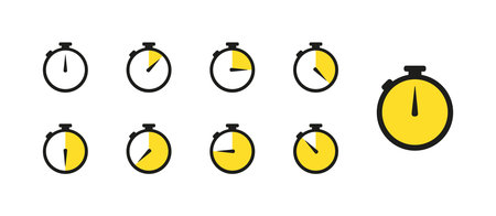 symbol timer set of icons in flat style, vector