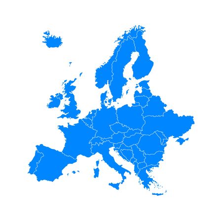 blue europe map on a white background in flatのイラスト素材