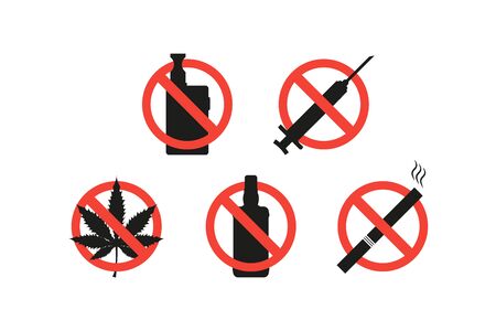 ban sign set no smoking, no vaping, no drugs, no alcoholのイラスト素材