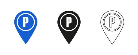 parking location set icons on white background, vectorのイラスト素材