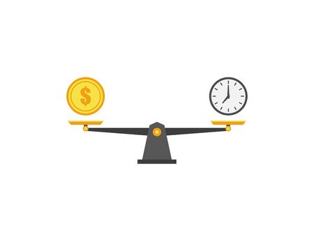 coin and watch on scales isolate on white background, vectorのイラスト素材