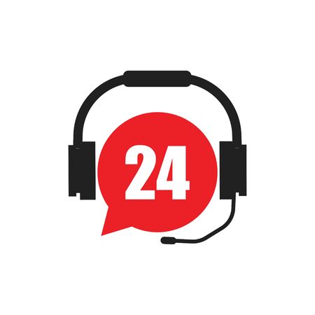 Abstract icon with red tech support for marketing design. Call center, vectorのイラスト素材