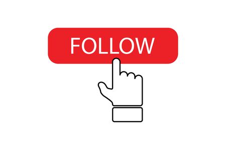 Follow button with click-hand, banner for web design. Vector illustrationのイラスト素材