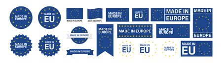 Made in Europe set flat icon for banner design. Isolated vector illustrationのイラスト素材