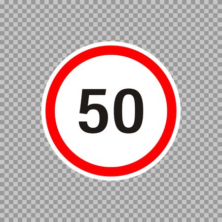 Speed limit highway road sign in flat style on transparent background. Vector isolated iconのイラスト素材