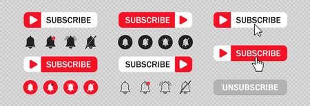 Subscribe set button for social media. Video play and notification icons. Flat subscribe for concept web design. Isolated vector illustration.のイラスト素材