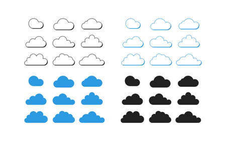 Cloud set on white background. Network black and blue icon in flat. Line symbol for webのイラスト素材