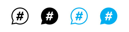 Hashtag set vector icon in bubble, flat style. Social media tag button illustration.
