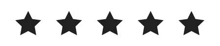 Five star set black icon on white background. Isolated vector for rating statisticsのイラスト素材