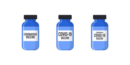 Coronavirus vaccine. COVID 19 virus medical vial. Flat vector for healthcare cure conceptのイラスト素材