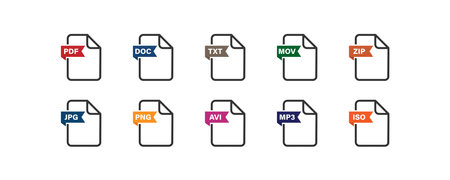 File extension flat icon set. Collection document format. Vector button iconsのイラスト素材