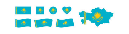 Kazakhstan set national flag and map icons. Isolated vector on white background EPS 10のイラスト素材