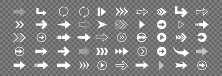 Arrow white icon set in flat. Cursor line button. Vector illustration for web design on a transparent backgroundのイラスト素材