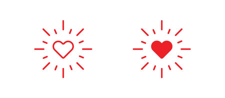 Heart shape with rays red icon in flat style. isolated vector illustrationのイラスト素材