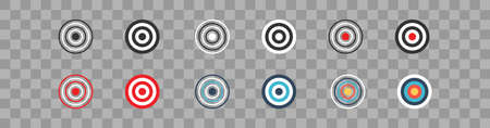 Target set line and flat icon. Archery aim dartboard collection. Targets different illustration. Vector icons isolated on transparent background.のイラスト素材