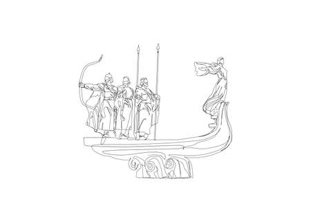 Monument to the founders of Kyiv, Ukraine. One line isolated vector illustrationのイラスト素材