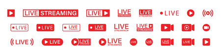Live streaming set red icons. Play button icon vector illustration.