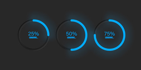 Loading bar circular neumorphic indicator. Blue light downloading process in modern neumorphsim style. vector illustrationのイラスト素材