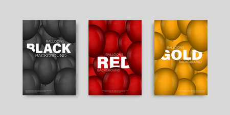 Balloons background black, red and gold posters. Balloon party invitation flyer template. Realistic modern vector illustrationのイラスト素材