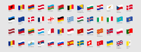 52 waving flags of European countries. Europe flag icon set. flat element design. Vector isolated...