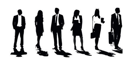 Silhouettes of business people, isolated on white background. flat vector illustrationのイラスト素材