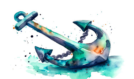 Anchor watercolor, isolated on white background. vector illustrationのイラスト素材