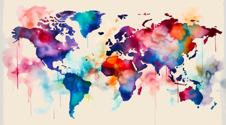 abstract world map. Watercolor background colored continents. vector pattern illustrationのイラスト素材