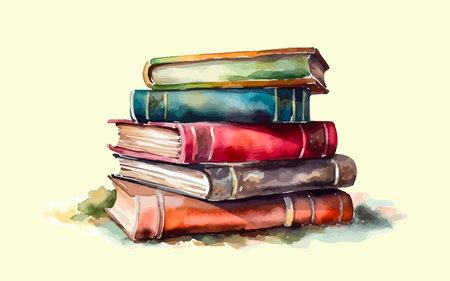 Stack of books watercolor, isolated on white background. vector illustrationのイラスト素材