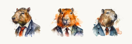 Capybara businessman watercolor, isolated on white background. vector illustrationのイラスト素材