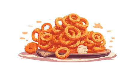 Onion rings fries, flat vector illustration, isolated on white backgroundのイラスト素材