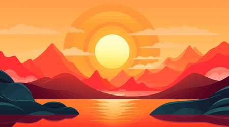 Sunset flat cartoon background. vector illustrationのイラスト素材