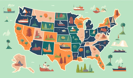 USA map flat cartoon isolated on white background. vector illustrationのイラスト素材