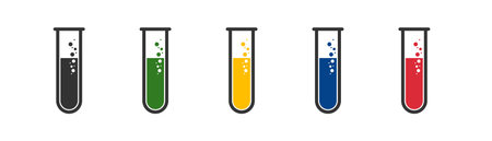 test tube. Scientific research, chemical experiment, medical element color icon set. Vector isolated illustrationのイラスト素材
