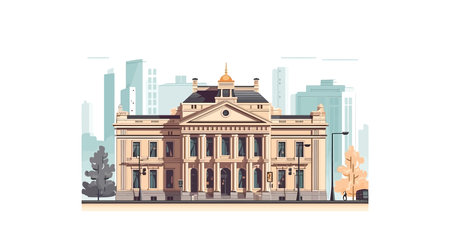 Bank building flat cartoon isolated on white background. vector illustrationのイラスト素材